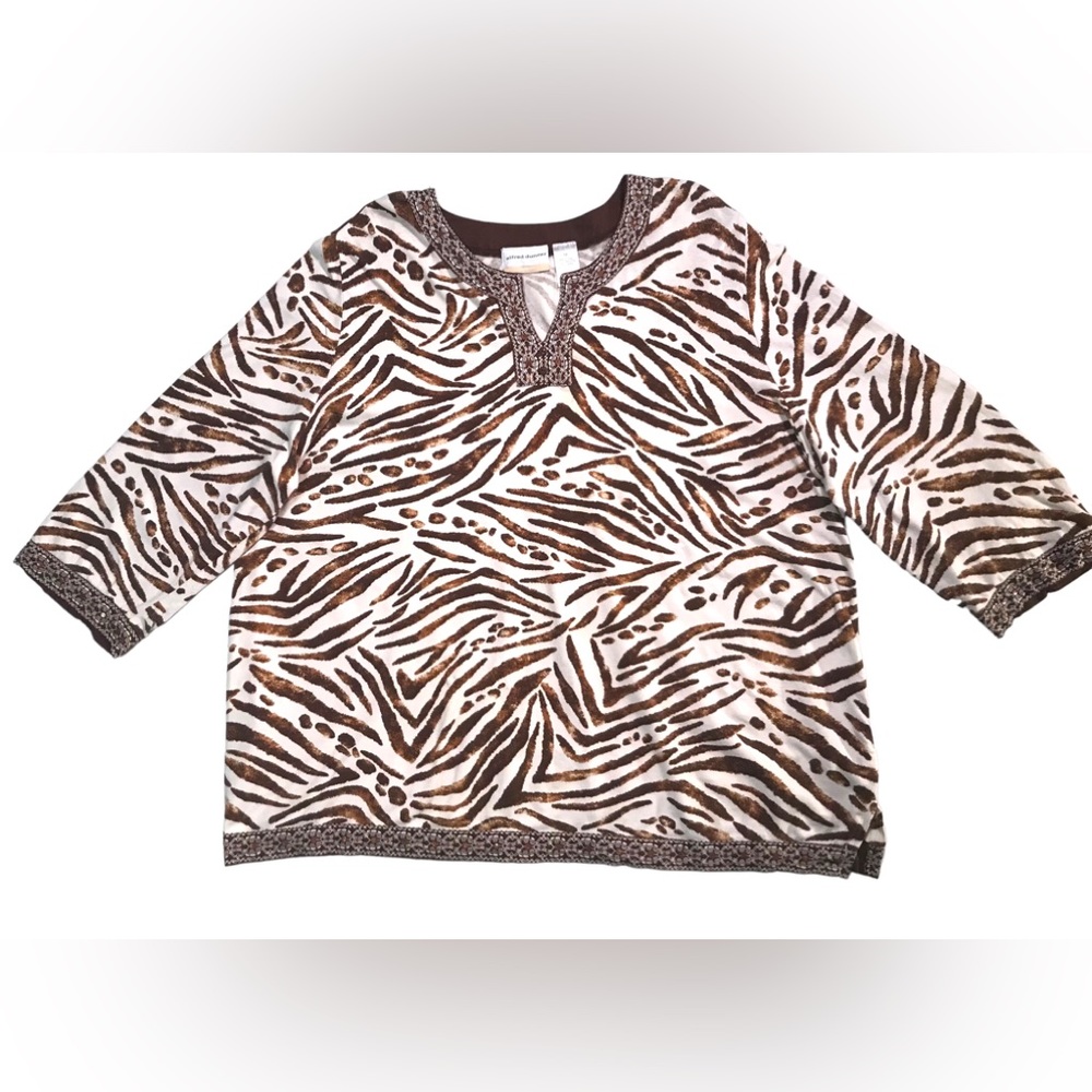 Alfred Dunner Zebra Print Top Brown & tan 1X